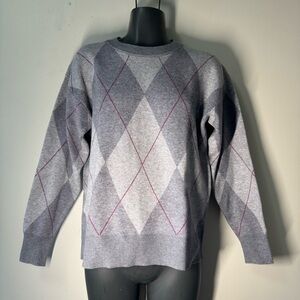 Tahari Cosy Soft Grey And Pink Argyle XS